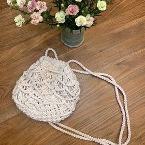 Cute bohemian beige knitted mini backpack